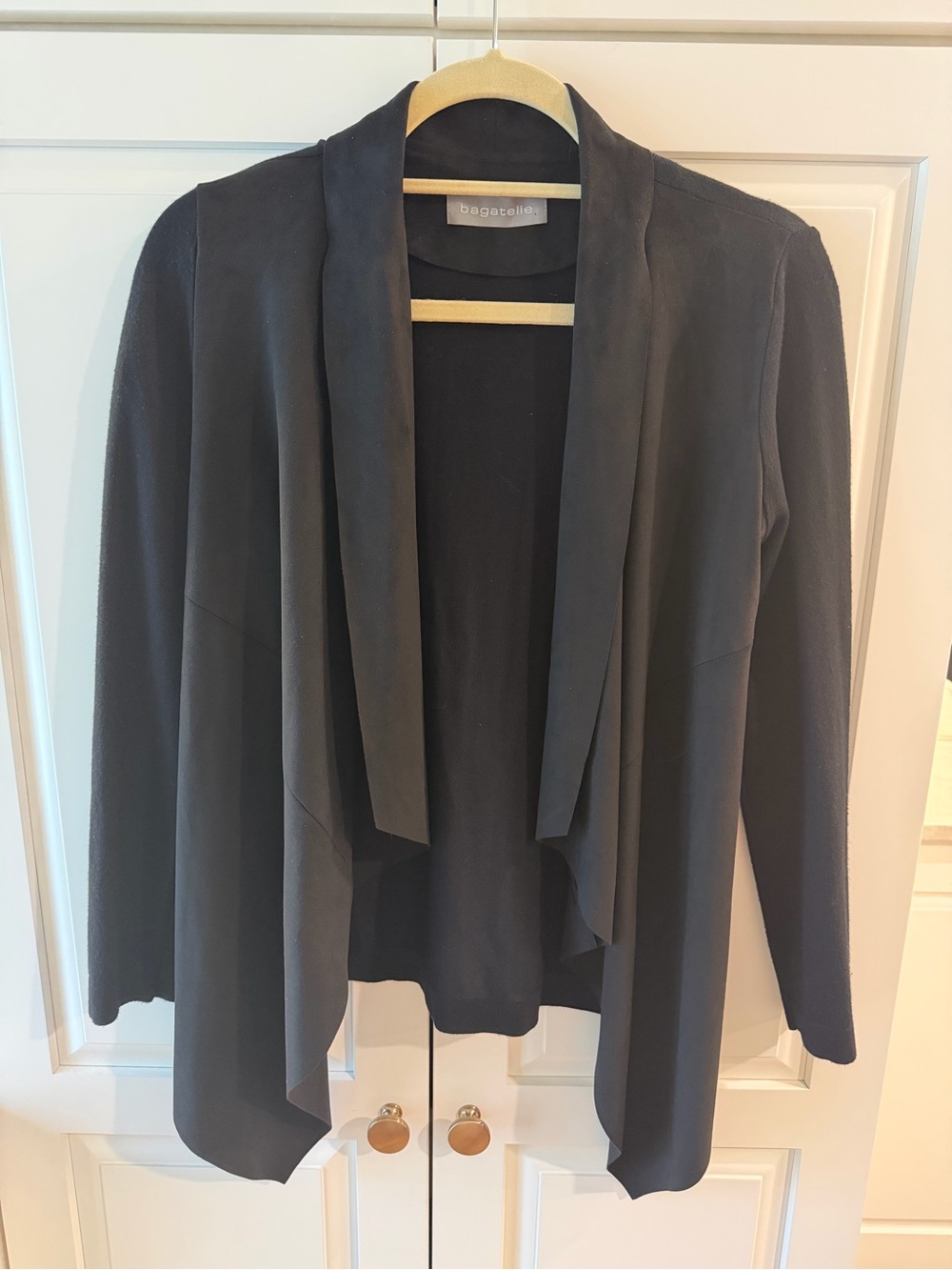 BAGATELLE Black, Faux Suede Front Open Cardigan Sweater/Jacket